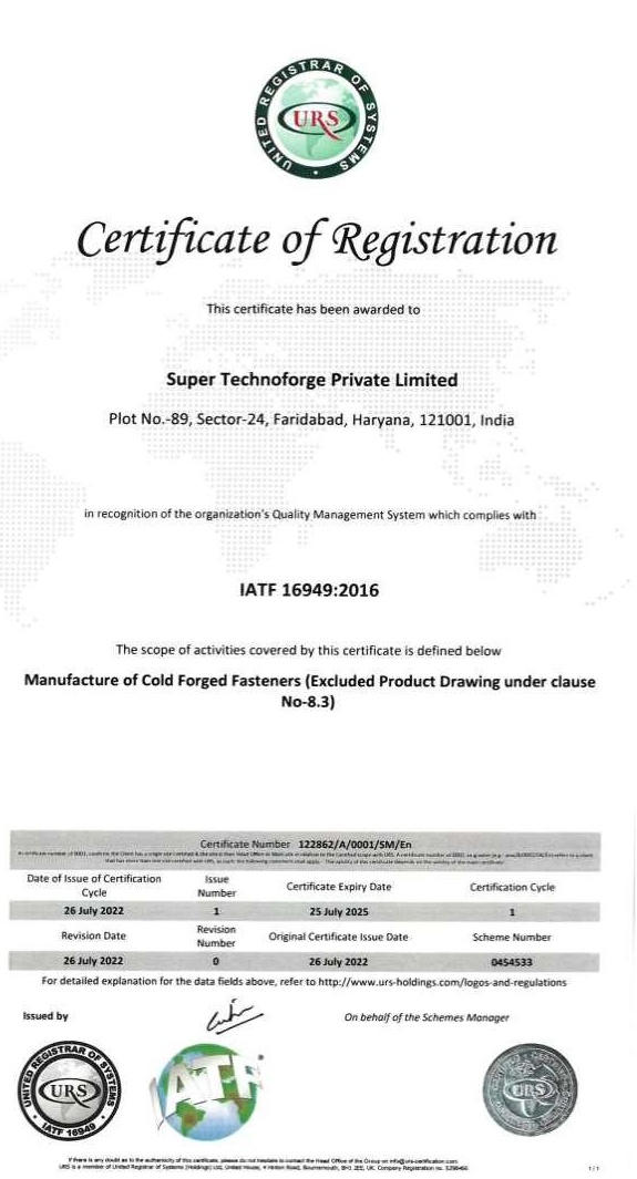 IATF 16949:2016 Certificate - Super Technoforge