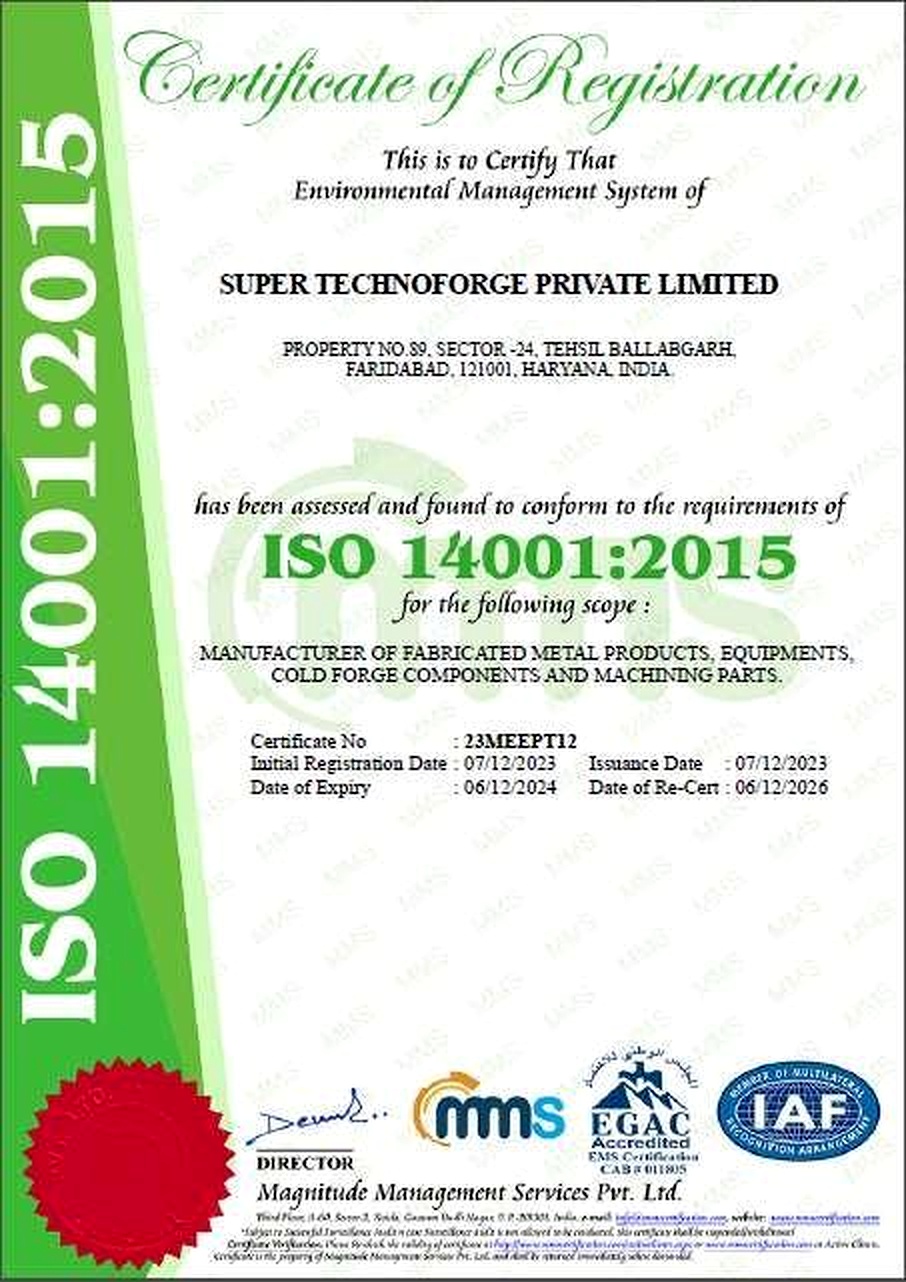 ISO 14001:2015 Certificate - Super Technoforge