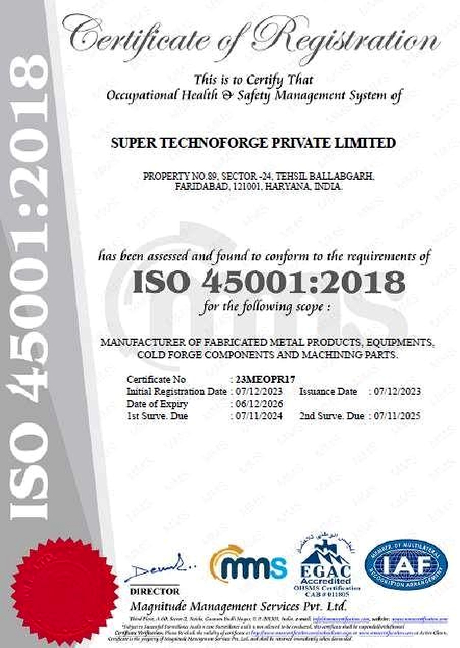 ISO 45001:2018 Certificate - Super Technoforge