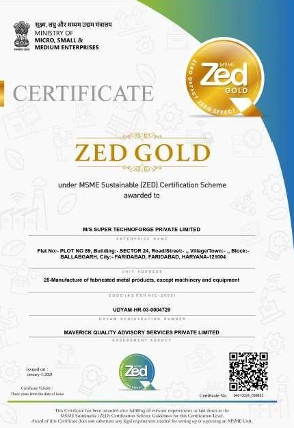 ZED GOLD Certificate - Ministry of MSME